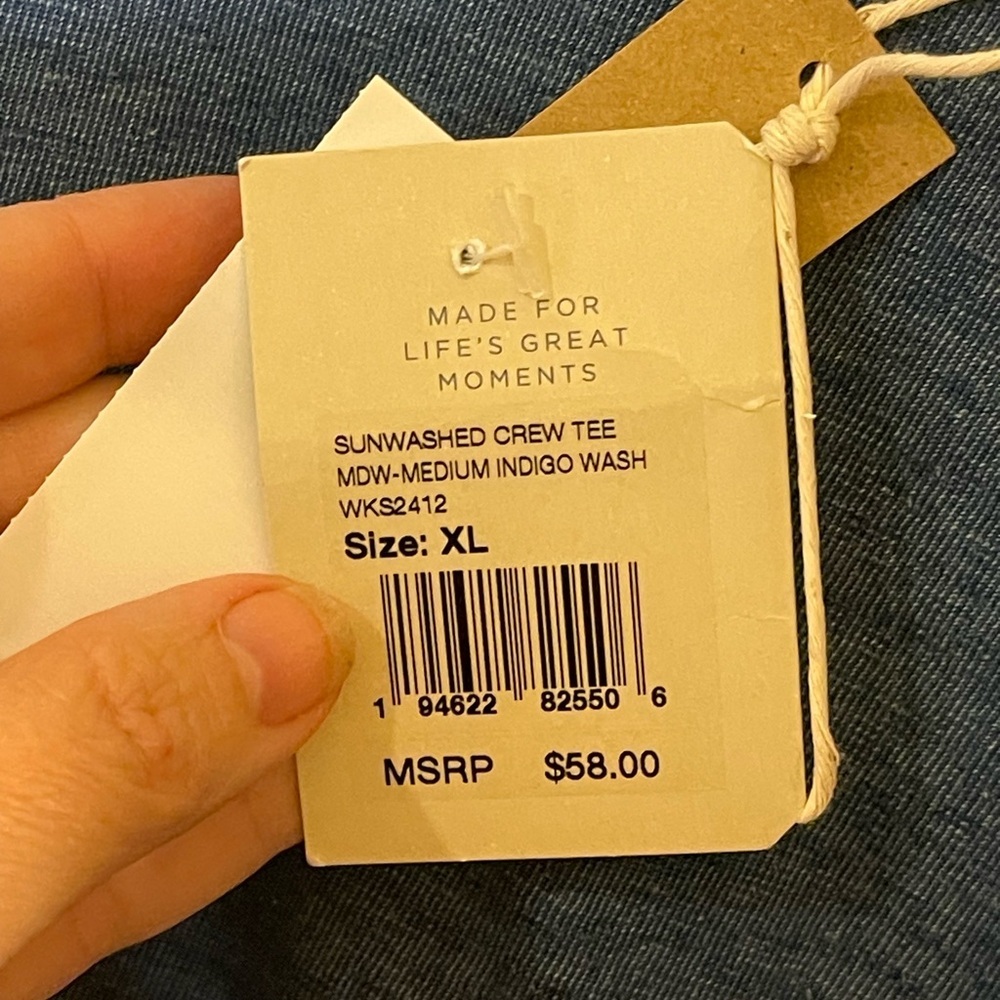 Faherty sunwashed crew tee indigo wash extra large new with tags blue - Picture 8 of 10